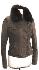 Ladies Liu Jo Jeans Biker Style Quilted Jacket With Fox Fur Trim Worn Look S