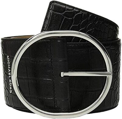 ? Michael Kors Croc Embossed Wide Waist Belt Size Large (34”-38”) Michael Kors Reversible Monogram & Croc-Embossed Leather  main image 4