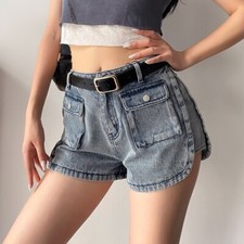 Shorts En Jean Pour Femmes Pantalon Cargo Mini Slim Taille Haute Poche