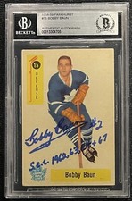 BOBBY BAUN SIGNED 1958-59 PARKHURST TORONTO MAPLE LEAFS CARD BECKETT AUTO 705