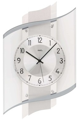 AMS -Silber 48cm- 5516 Moderne Wanduhr mit Funkwerk, Funkuhr, batteriebetrieben