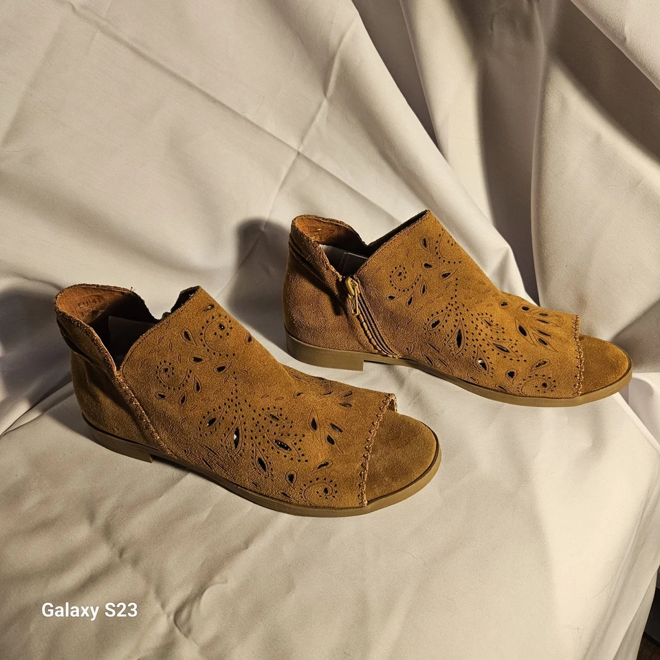 Coolway Botines con Cremallera al Tobillo Gamuza Beige Tostado Puntera Abierta EU 41 Mujer’s 10 Foto 2 de 4