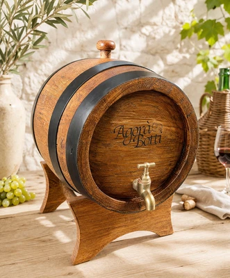 Fût En Chêne En BOIS 20 Litres Avec Robinet En Laiton, Verni Noyer Foncé - Photo 1/3