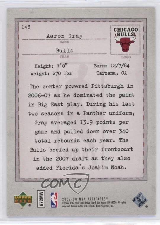 2007-08 Upper Deck Artifacts Rookie Legacies /1299 Aaron Gray #143 Rookie RC - Image 2 of 2