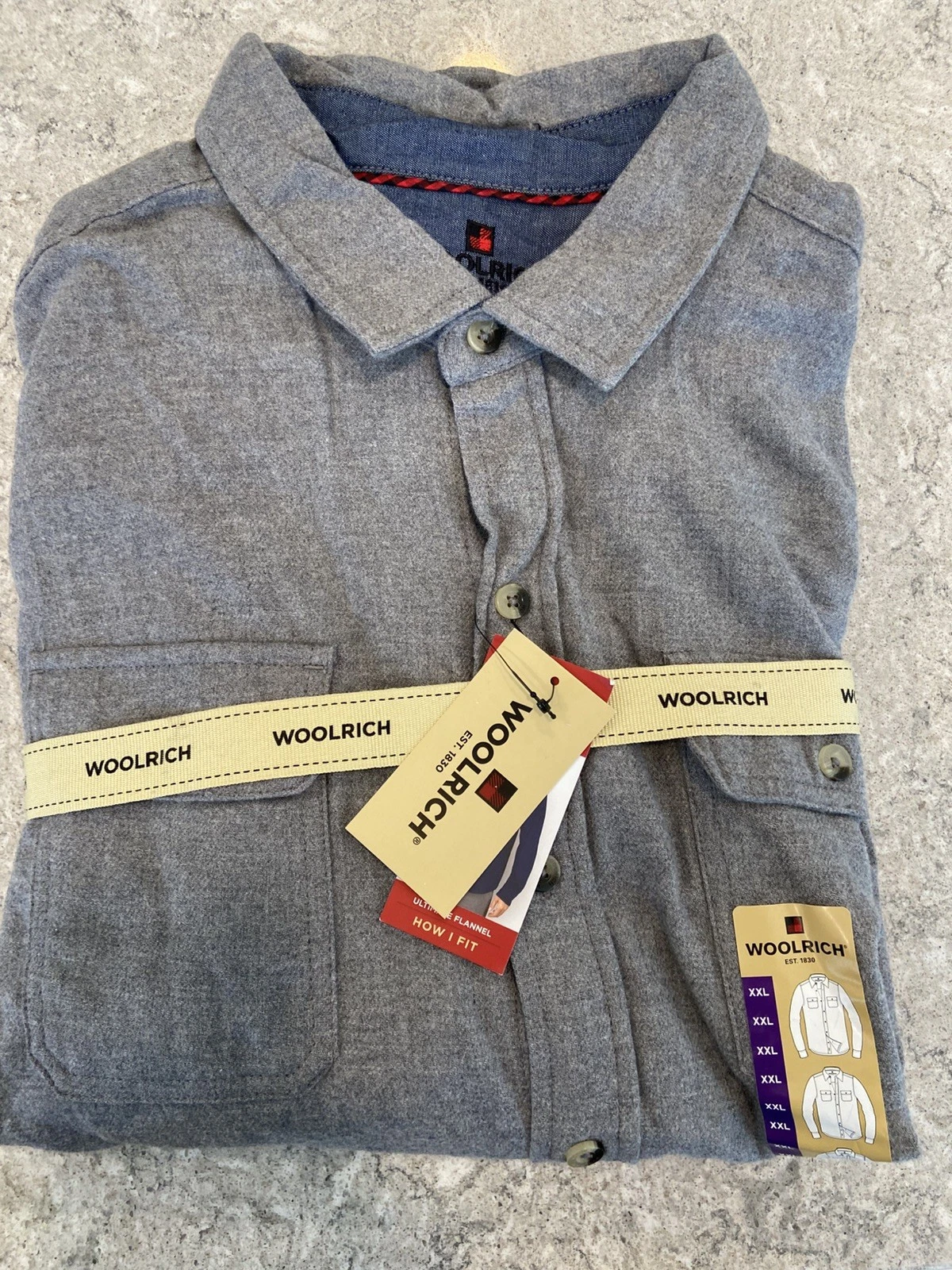 Woolrich Men's Ultimate Flannel Heather Gray Longsleeve Cotton Pocket—XXL. NWT