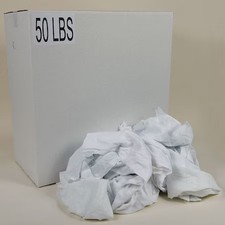 Recycled Cotton Sheeting Cloth Rags, 50 Lb Box, Sizes Vary, White, G211050pc