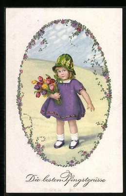Artist postcard Meissner & book M&B No. 2366: girl with tulip bouquet, Pentecostal trove 