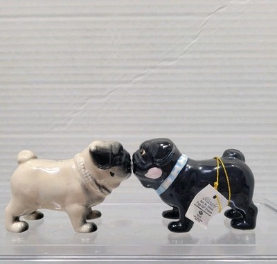 Mwah! Kissing Pugs Magnetic Salt & Pepper Shakers Ceramic Girl And Boy Dogs...