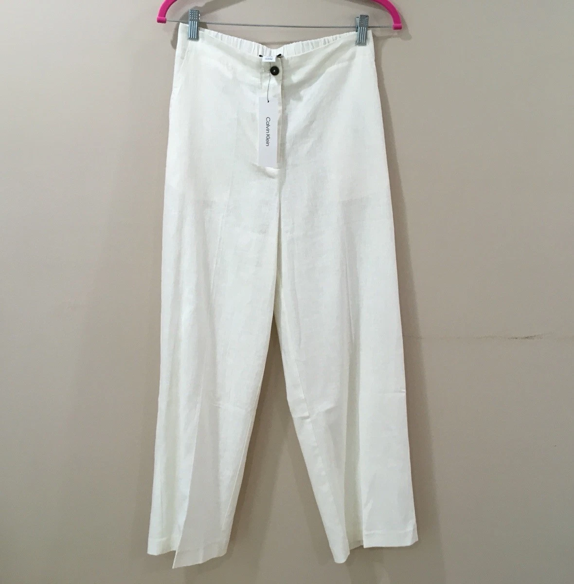Calvin Klein Pants Straight Pull On Ivory Women 4 Coastal Beach Cruise Basic NWT