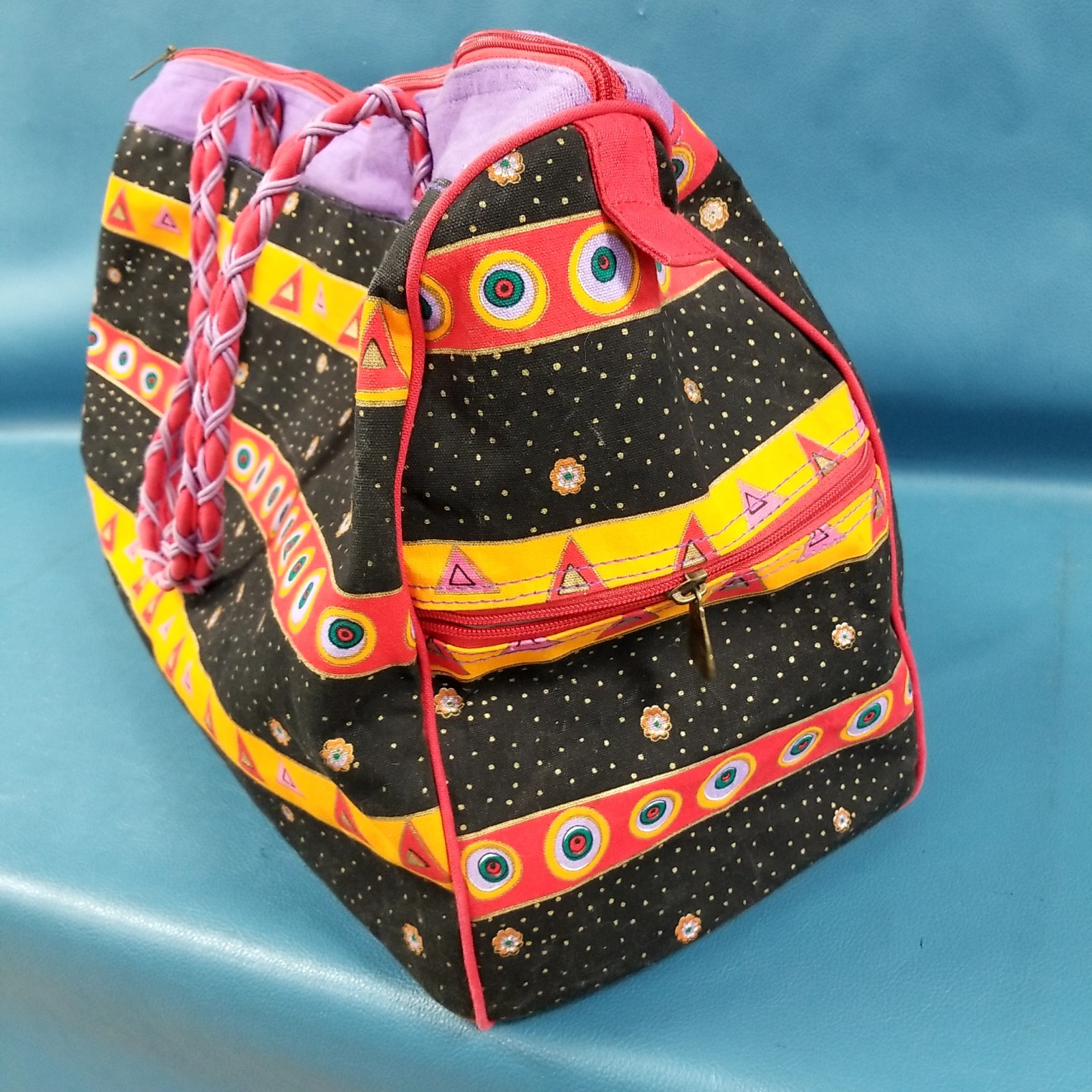 Laurel Burch Large Multicolor Cat Pattern Canvas … - image 5