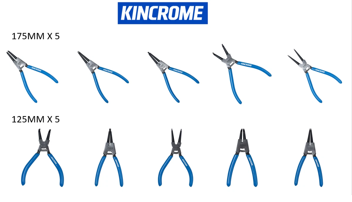 Kincrome 10PC 125MM & 175mm Straight & Bent Internal External Circlip Plier Sets