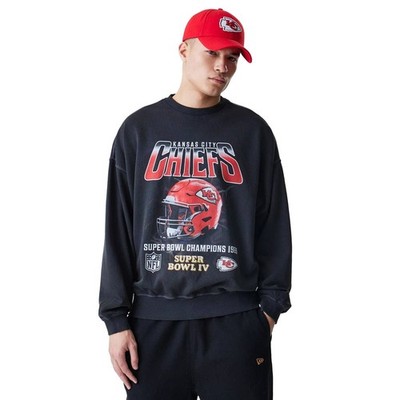 New Era NFL Kansas City Chiefs Washed Super Bowl Crewneck Pullover Black 48381