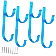 Pool Pole Hanger,4 Pcs Blue Aluminum Pool Hooks for Poles,Rakes,Skimmers,Nets, 