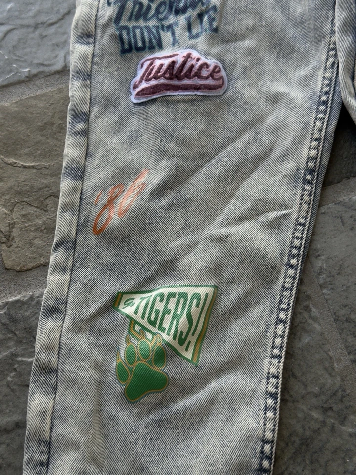 Justice X Stranger Things Denim Mini Mom Jeans Patched Girls Size 18 - Image 3 of 4