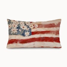 American Flag Pillow Covers 12x20 Inch,4th of July Patriotic Signs White-flower
