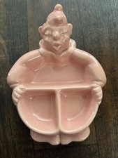 Hankscraft Pottery 1940s Pink Baby Food Warmer Divided Dish Clown Design