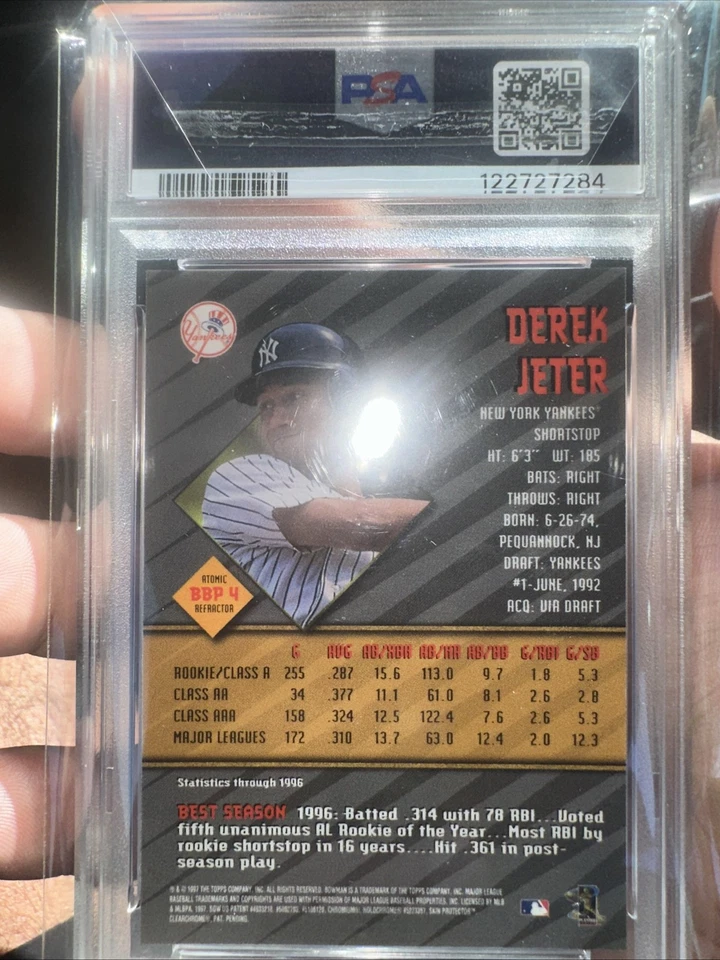 Bowman's Best Prev 1997 refractor atómico #BBP4 Derek Jeter PSA 8 Foto 2 de 2