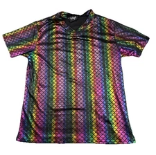 Reclaimed Vintage Holographic Rainbow Scales Festival Rave Shirt L Made in UK
