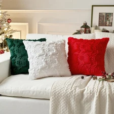 Christmas Deer And Snowflake Pillow Cover 18x18 Inch Red Throw Pillow Cover