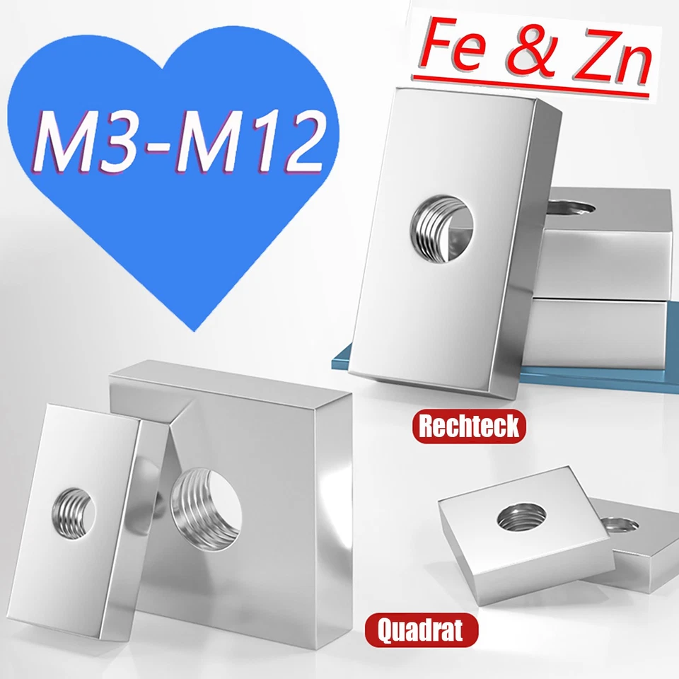 M3 M4 M5 M6 M8 M10 Rechteckig Kohlenstoffstahl Verzinkt Nutenstein Gewindeplatte