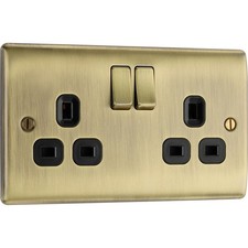 BG Electrical Double Switched Power Plug Wall Socket Nexus Metal Antique Brass