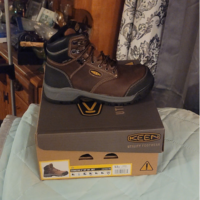 KEEN Mens Brown Leather Work Boots Waterproof Slip Resistant Lace Up Size 5.5
