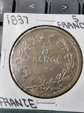1837-W France 5 Francs Louis Philippe I Silver ERROR Coin CROWN
