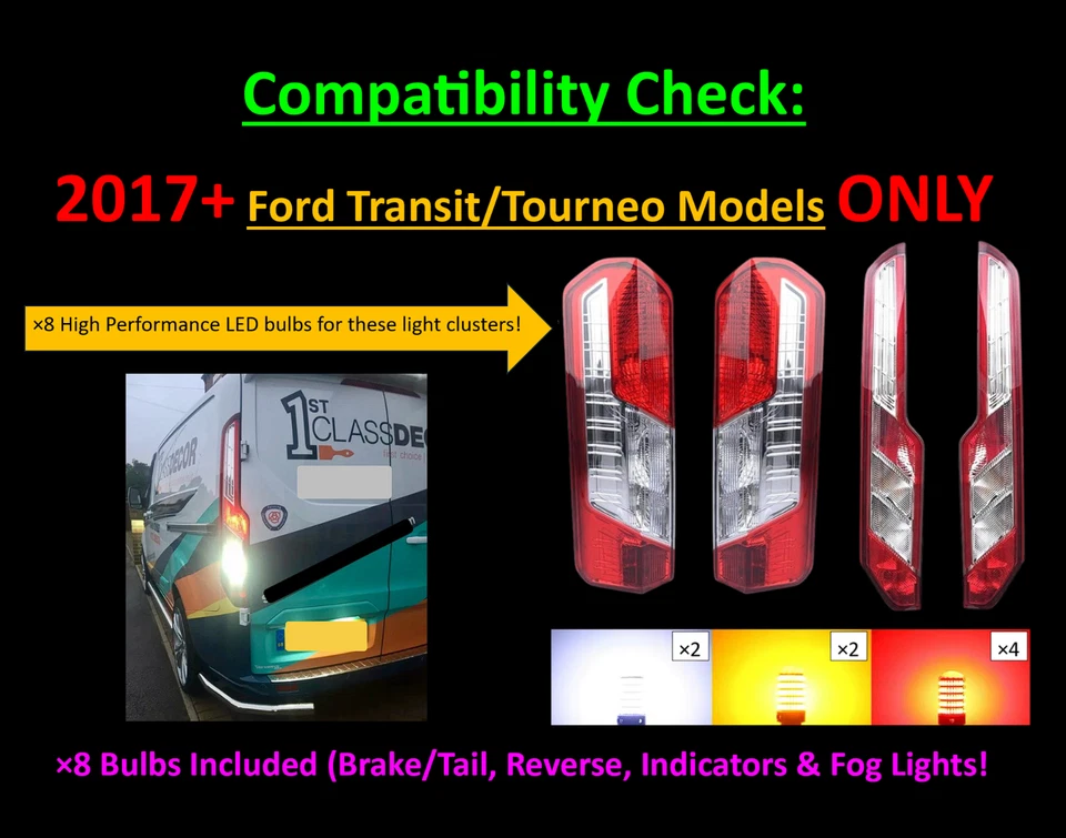 FORD Transit & Tourneo Custom 2017–2024 Rear LED Bulb Kit | P21W PY21W P21/5W x8 - Image 2 of 4