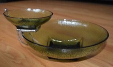 Vintage Soreno MCM Chip & Dip Set Avocado Green Glass Anchor Hocking 3 Pieces