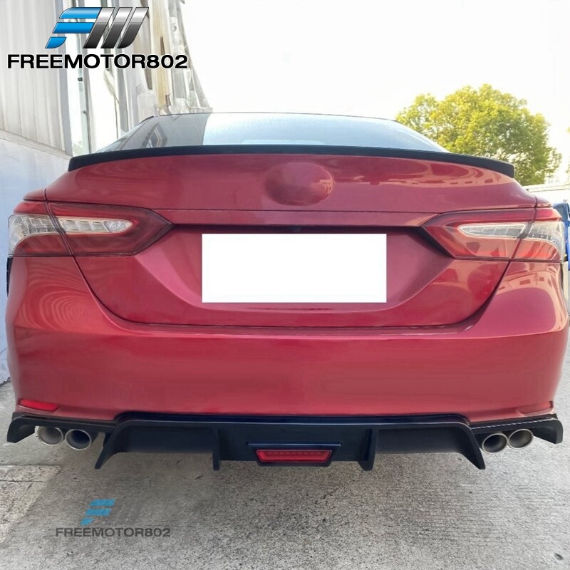 For 18-24 Toyota Camry SE XSE Rear Bumper Diffuser Spoiler Lip W/LED Matte Black