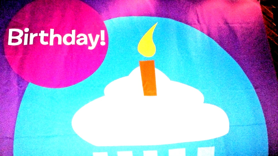 Purple Fabric BIRTHDAY Wall Banner CUPCAKE WITH CANDLE Circles TOYS R US Display - Image 3 of 4