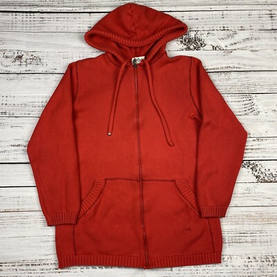 Babe Didrikson Cardigan Women L Red Cotton Full Zip Cotton Heavy Knit Italy Hood