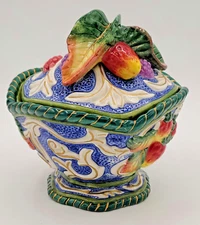 VTG FITZ and FLOYD Classics Covered Candy Dish Jam Pot Florentine Fruit