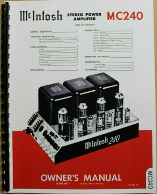 *USA* ULTIMATE MCINTOSH MC240 OWNER'S MANUAL / MAINTENANCE MANUAL