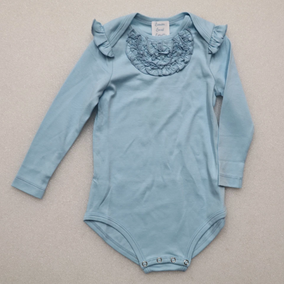 LEMON LOVES LAYETTE NIÑA TALLA 18-24 MOS CONJUNTO TRAJE AZUL PANTALONES CON VOLANTES BLANCOS Foto 2 de 4