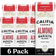 Califia Farms Almond Barista Blend Dairy Free Milk Substitute 32 Fl Oz Pack of 6