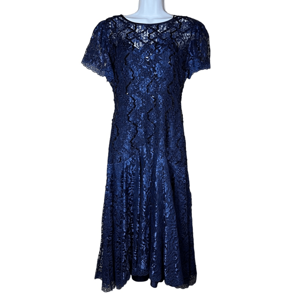 Vintage HW Collections Blue Lace Sequin Formal Dress Gown Size 10