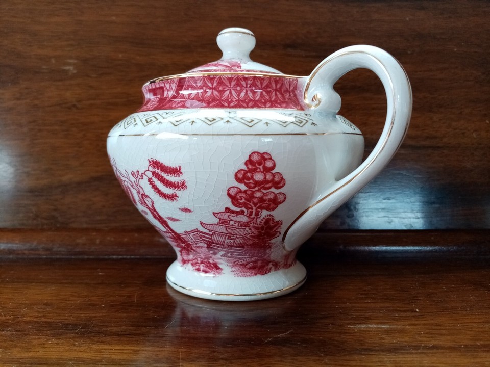 Vintage Double Phoenix N K T Ironstone Red Willow Pattern Sugar Bowl eBay