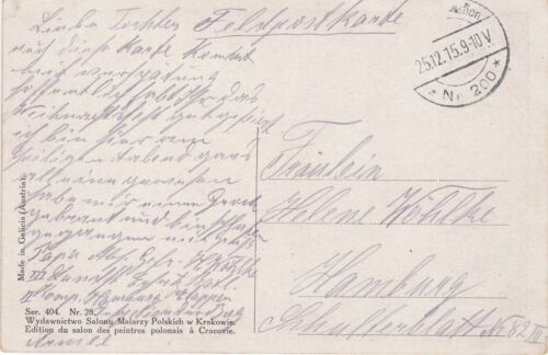 1915 Austria ocenzurowana pocztówka polowa z I wojny światowej prawdopodobnie z Krakowa do Hamburga - Zdjęcie 1 z 2