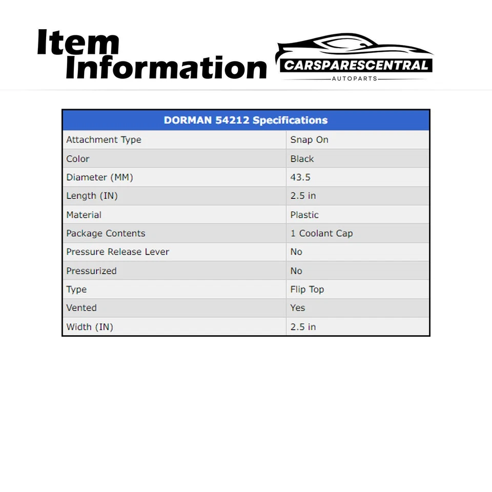 Tapa de depósito de refrigerante del motor Dorman para Mercury Capri 1986 5,0 L Foto 4 de 4