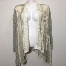 Altar d State Crochet Open Sweater Cream Grey Small Boho