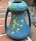 WELLER POTTERY FRU RUSSET VASE WITH THICK SLIP DECORATIONS.....SIGNED & MINT!