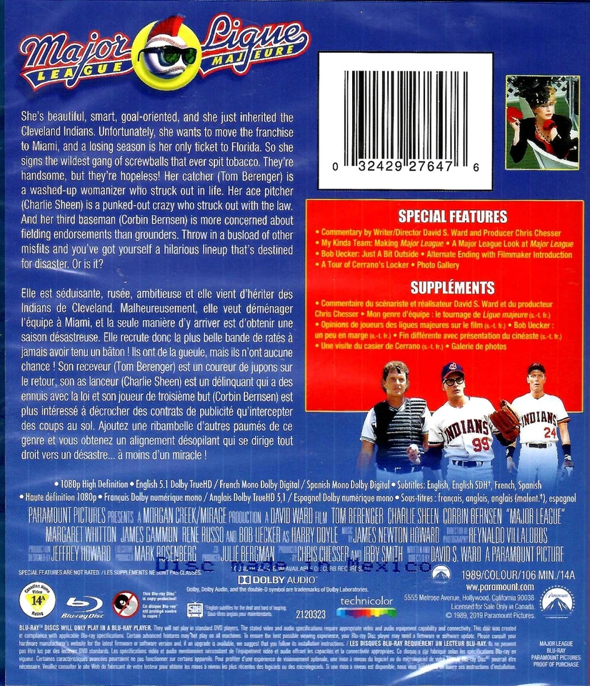 Major League - Tom Berenger, Charlie Sheen, Corbin Bernsen, New BluRAY - Image 2 of 2