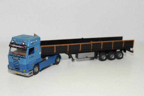 Tekno Holland Scania 143M 500 Avec Remorque Bâchée - Bleu, échelle 1:50, état Correct Dans Boîte