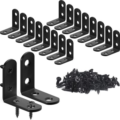 18PCS L Bracket Corner Bracket, Stainless Steel L Brackets for Shelves, Black...