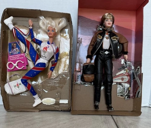 Harley Davidson Barbie 1999 Motorcycle & 1996 Olympic Gymnast Doll Rare Lot