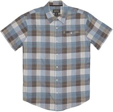 Grizzly Mountain Men's Short Sleeve Woven Shirt, Blue/Gray, L