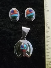southwest style stud earrings and pendant set w inlay