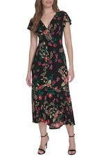 Tommy Hilfiger Womens Jersey Printed Flutter-Sleeve Midi Dress 14 Black NWT $119
