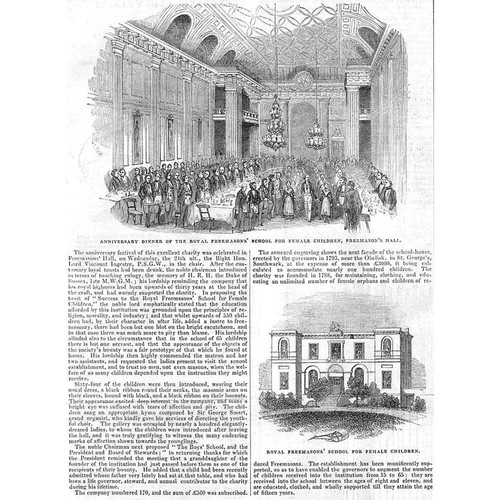 LONDON Royal Freemason's School Dinner - Antique Print 1843